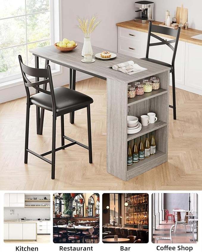 Garvee Bar Table and Chairs Set, 3 Piece Bar Table Set - Image 7