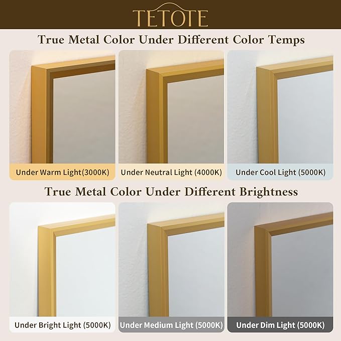 TETOTE Brushed Gold Mirror for Bathroom Sink 30" x 36" Beveled Frame Brushed - Image 6