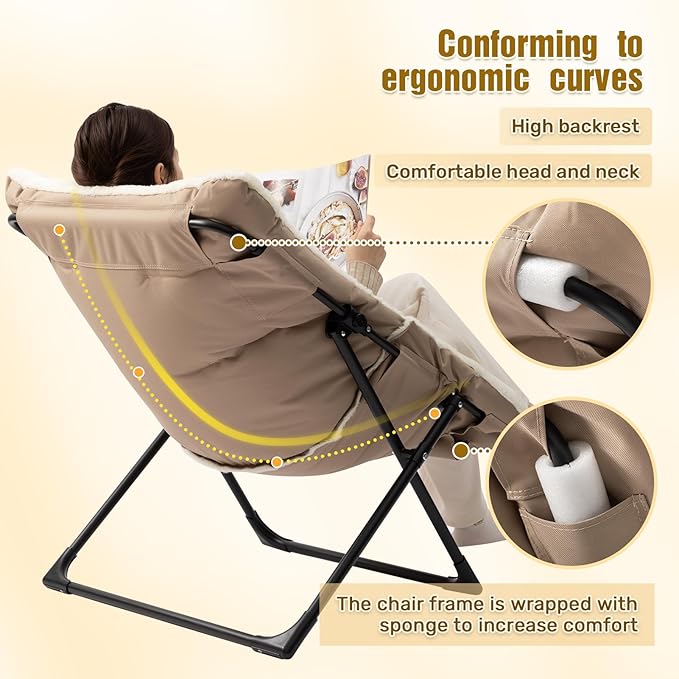 HollyHOME X-Large Saucer Chair, Comfy Oversized Folding Chair, Faux-Fur Reading - Image 6