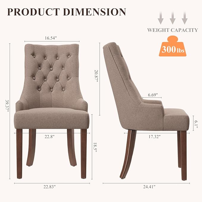 COLAMY Wingback Upholstered Dining Chairs Set of 2, Fabric Side Dining Room - Image 2