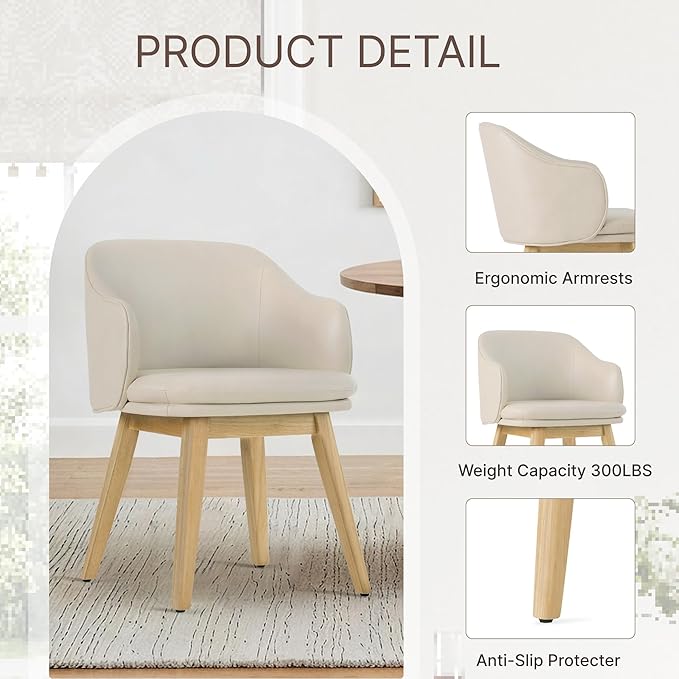 Wooden Dining Chairs Set of 2, Faux Leather Upholstered Modern Dining Room - Image 5