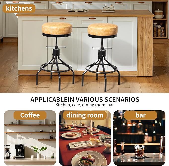 Swivel Bar Stools Adjustable Swivel Barstools Modern PU Leather 28inch Round - Image 4