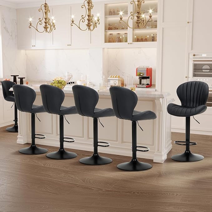 COLAMY Bar Stools Set of 6, Modern Swivel Bar Chairs, Adjustable Faux Leather by COLAMYINC