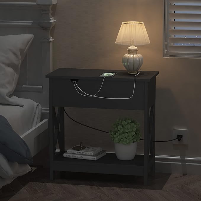 ChooChoo End Table with Charging Station, Narrow Flip Top Side Table with USB - Image 6