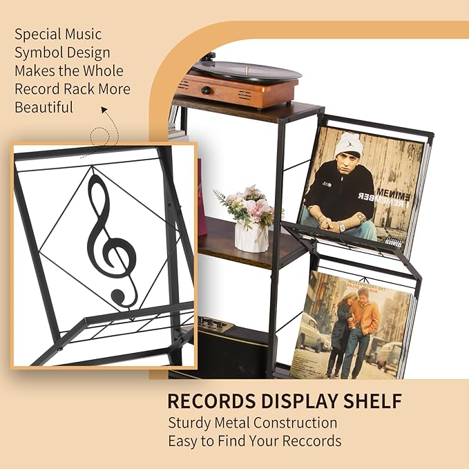 Record Player Stand with Vinyl Record Storage, Turntable Stand with 2-Tier - Image 6