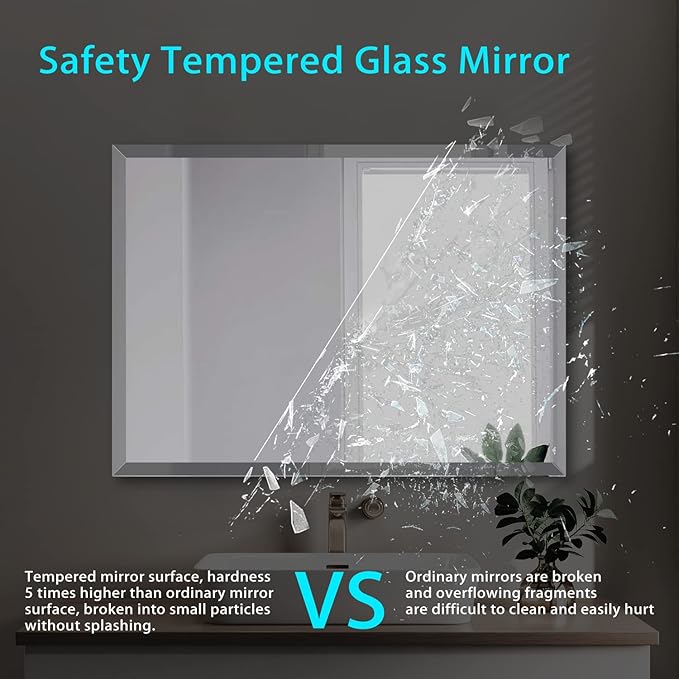 32x40 Inch Bathroom Mirror Frameless Beveled Edge Rectangle Wall Mirror - Image 4