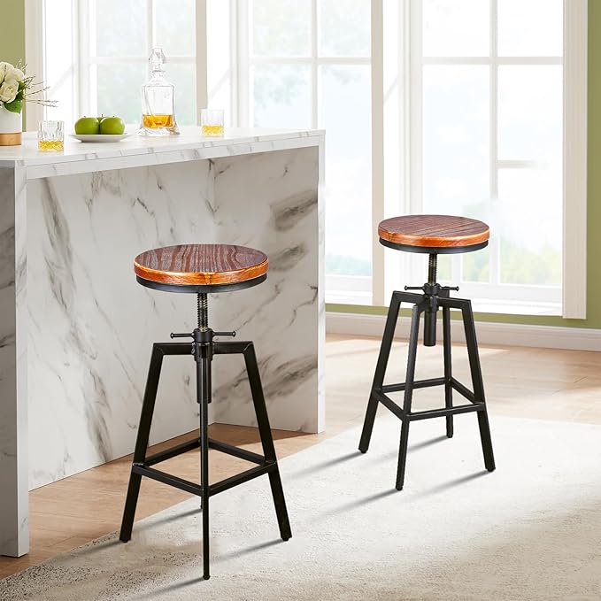 Set of 2 Industrial Vintage Kitchen Bar Stools Counter Height 25.6-31.5-inch - Image 3