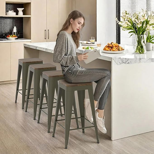 24 inch Backless Bar Stools Set of 4, Indoor Metal Bar Stools - Image 2