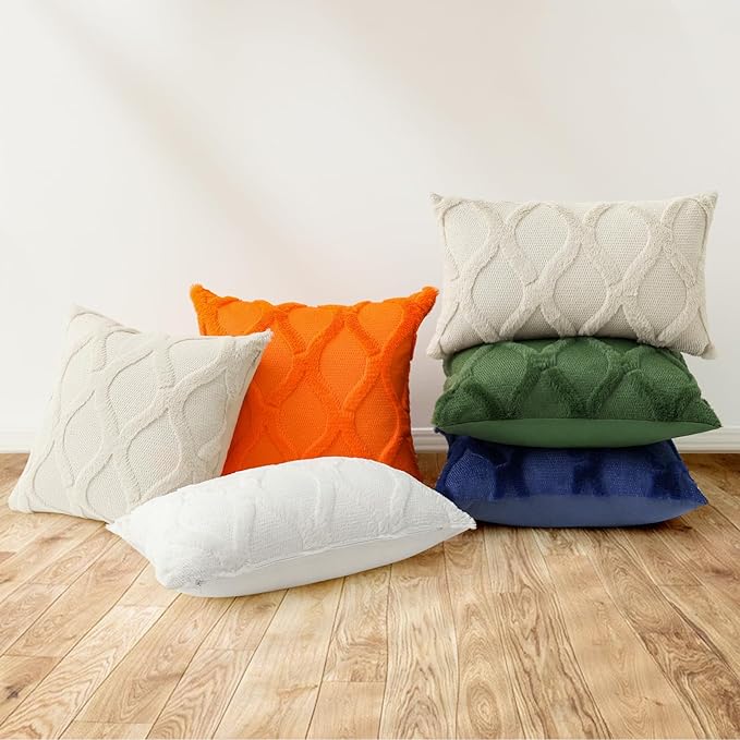 decorUhome Throw Pillow Covers 24x24 Inch Set of 2, Soft Plush Faux Fur Wool - Image 6
