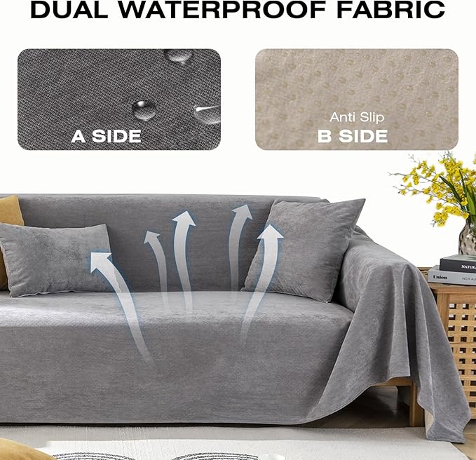 STACYPIK Waterproof Gray Sofa Cover Non-Slip Couch Cover - Image 2