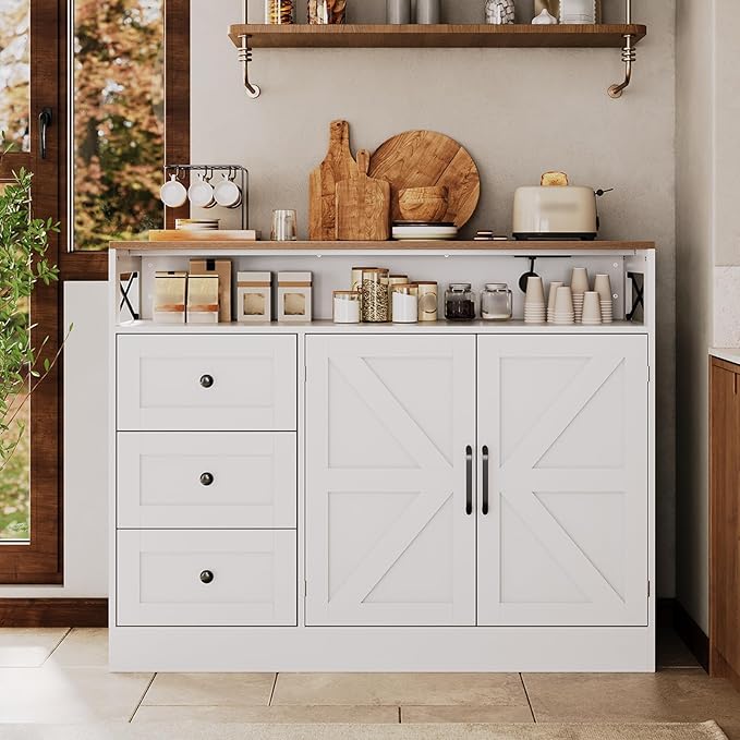 Buffet Cabinet Sideboard with Storage, Adjustable Shelves and Doors, Wood - Image 8