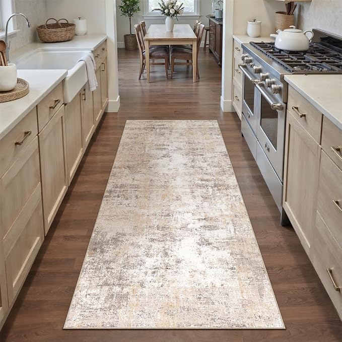 2x6 Washable Runner Rug Beige Grey Neutral Abstract Hallway Kitchen Living Room - Image 4