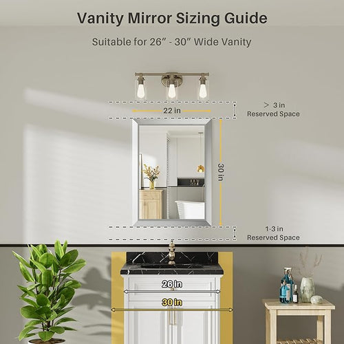 22x30 Inch Silver Bathroom Mirror - Image 2