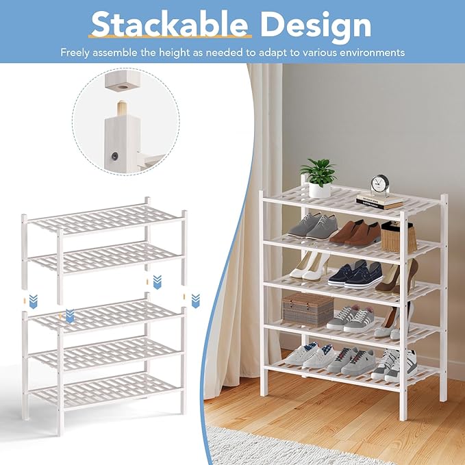 Haddockway Large 2 Tier Bamboo Shoe Rack Storage Organizer, Small Space - Image 6