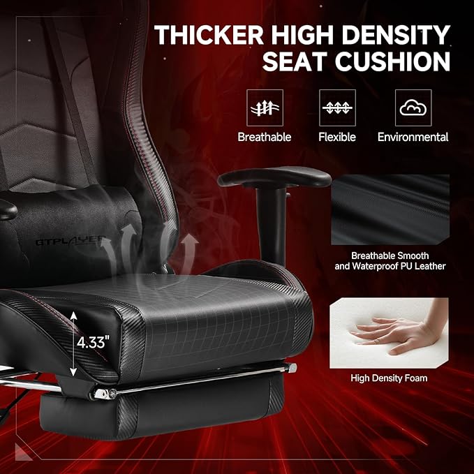 GTPLAYER Gaming Chair with Bluetooth Speakers and Footrest, Ergonomic Gamer - Image 6