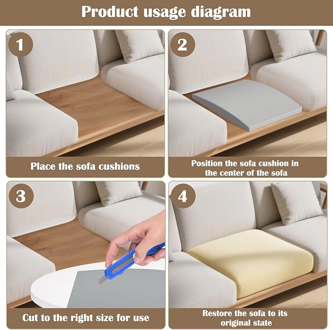 2 Pcs Couch Cushion Support for Sagging Cushion 20" x 20" 40D High Density - Image 5