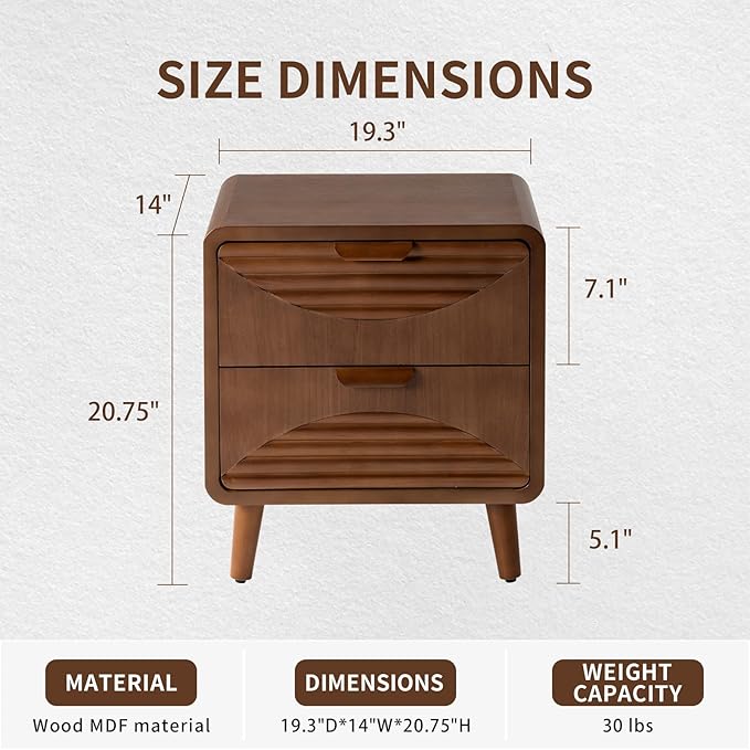 COSIEST Modern Storage Cabinet 2 Drawer, Walnut Accent Cabinet, Sideboard Buffet - Image 2