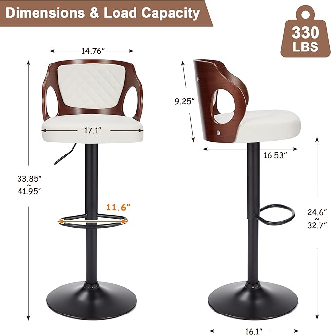 VECELO BarStools Set of 2, Counter Height Stools - Image 2