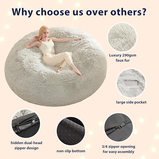 Bean Bag Covers Only, Fluffy Stuffed Beanbag Chair Covers No Filler, Washable - Image 4