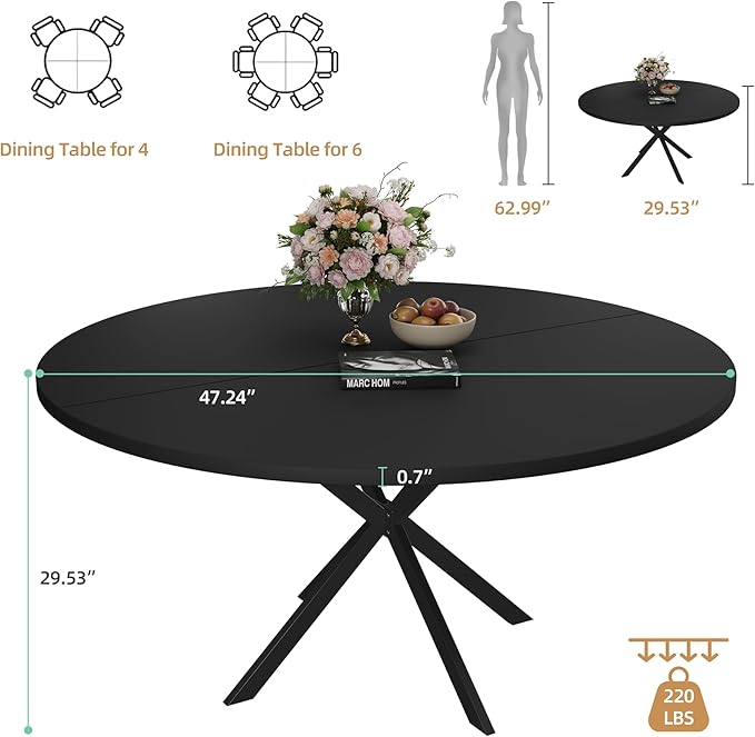 47.24" Round Dining Table, Modern Dining Room Table - Image 6