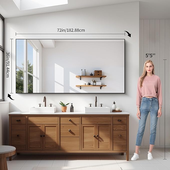 YIROMAN Bathroom Mirror 72"x36", Large Matte Black Bathroom Mirror - Image 5