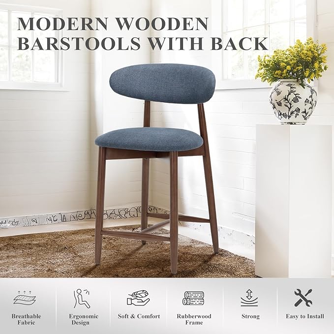 COLAMY Mid Century Modern Bar Stools Set of 4, Counter Height, 25 Inch - Image 6