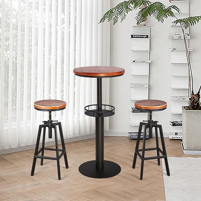 Set of 2 Vintage Bar Stools 25.6-31.5inch Height Adjustable Farmhouse Dinning - Image 6