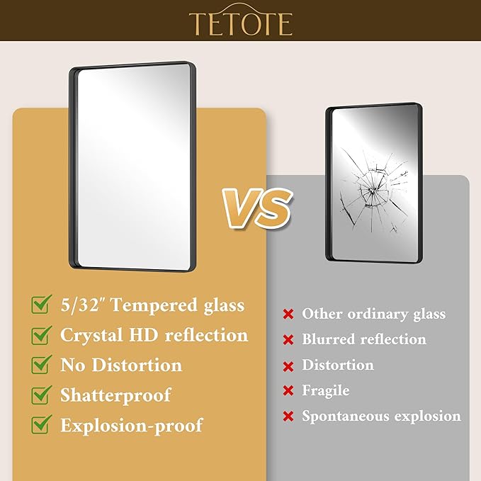 TETOTE Black Bathroom Mirror 30 x 30 Matte Black Metal Framed Vanity Mirror - Image 4