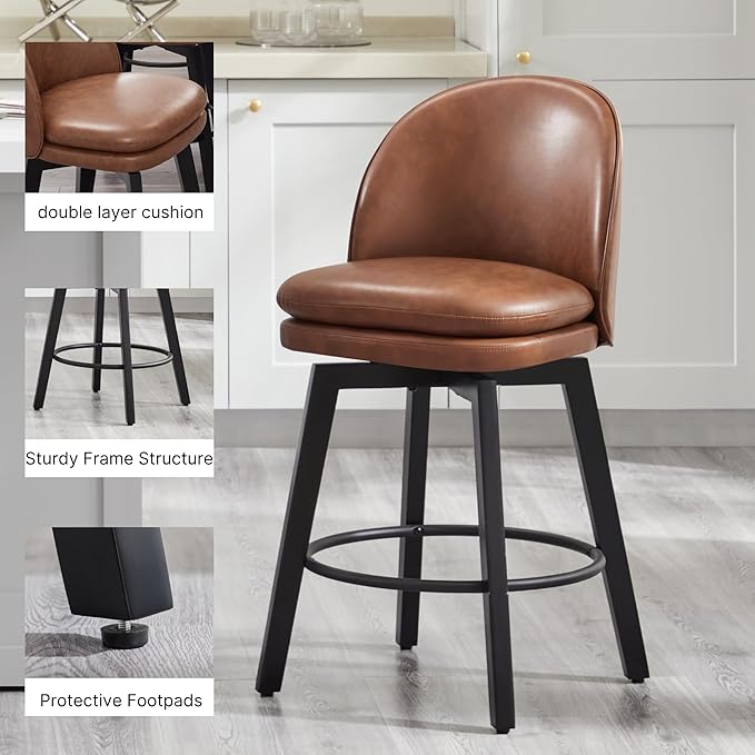 Counter Height Barstools 26 inch Upholstered Swivel Bar Stools - Image 4