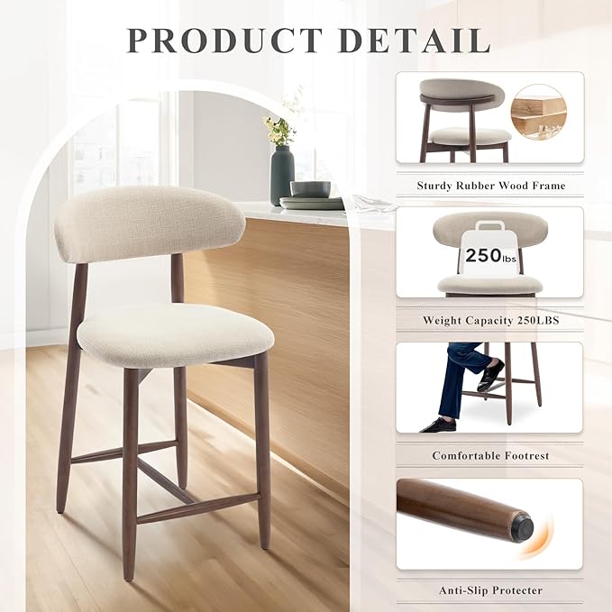 COLAMY Counter Height Bar Stools Set of 2, Kitchen Bar Stools - Image 5