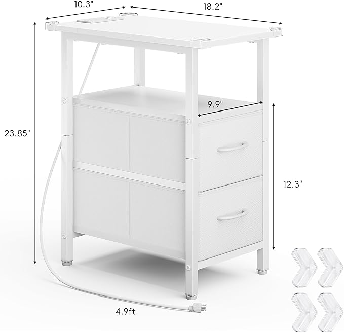 Vagusicc End Table with Charging Station Set of 2, Narrow Side Table, 23.8'' - Image 3