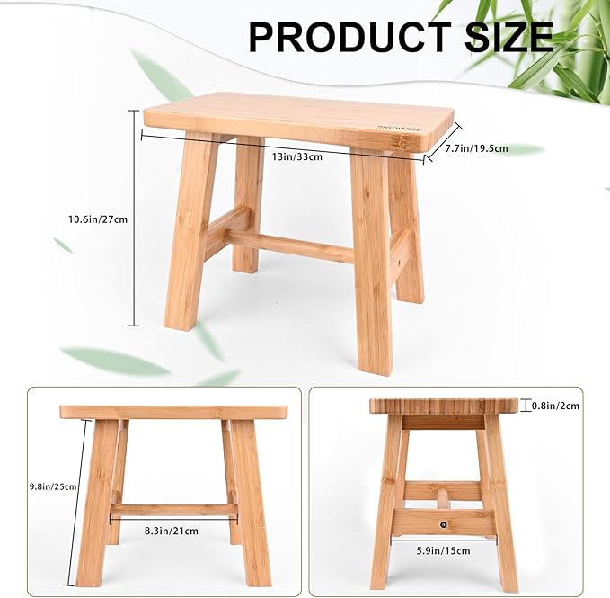 Bamboo Step Stool for Kids Adults Bathroom, 10 Inch One Step Stool You Can Sit - Image 2