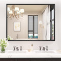 Rectangle Bathroom Mirror 40x30 Inch, Matte Black Framed, 4MM Tempered Glass by JISOSO