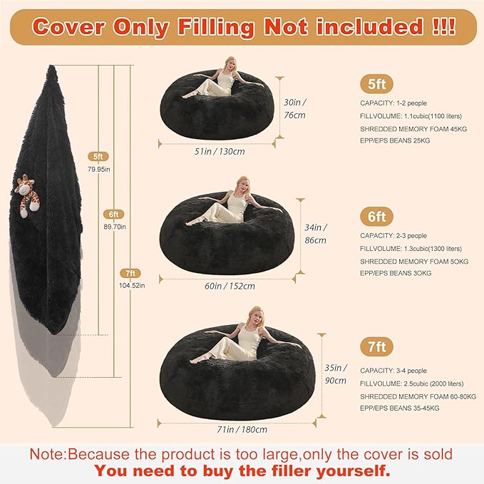 Bean Bag Cover, Faux Fur Comfy Bean Bag Covers - Image 2