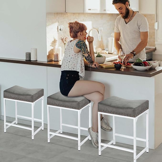 Bar Stools Set of 4, Modern Backless Saddle Counter Stools - Image 2