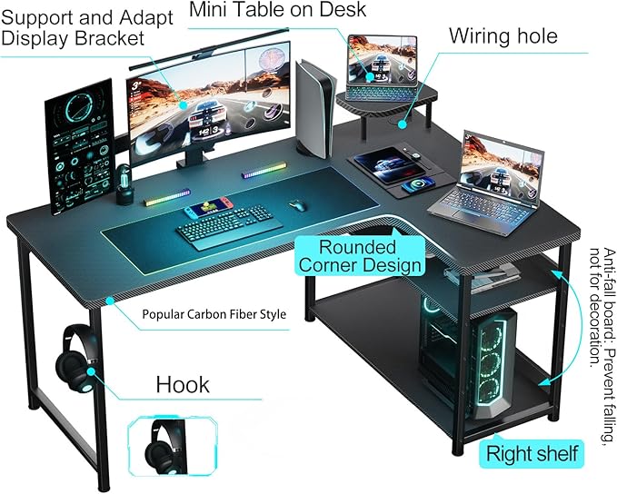 GTRACING L Shaped Gaming Desk, Carbon Fiber Style Computer Desk Compatible - Image 5