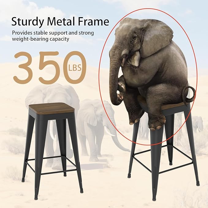 26 inch Backless Bar Stools Set of 4, Indoor Metal Bar Stools - Image 6