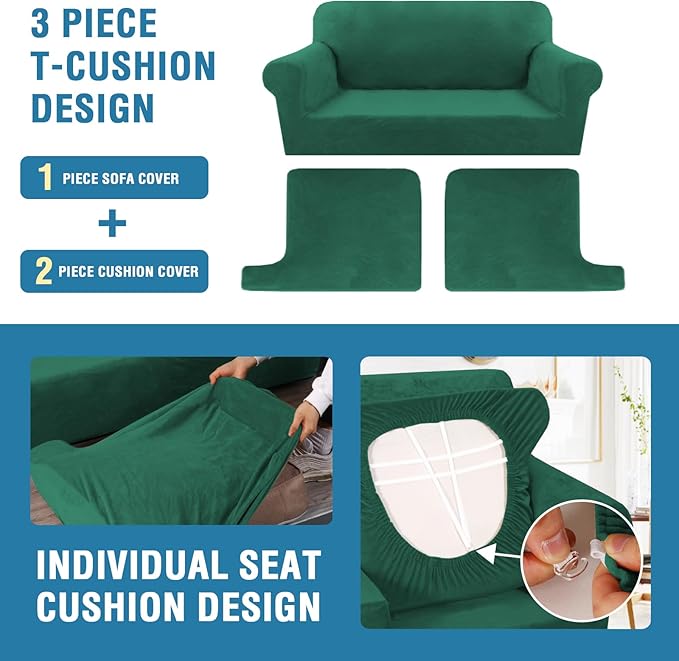 H.VERSAILTEX Sofa Cover 3 Piece T Cushion Loveseat Slipcovers Thick Velvet - Image 5
