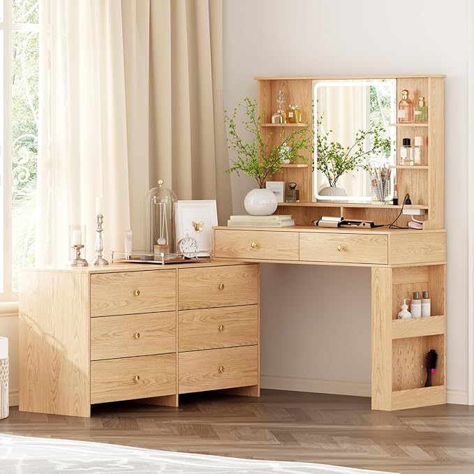 Makeup Vanity Desk with Mirror and Lights, Vanity Desk with 8 Drawers & Storage - Image 8