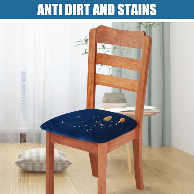 Smiry Velvet Seat Covers for Dining Room Chair Set of 6, Stretch Fit Removable - Image 3