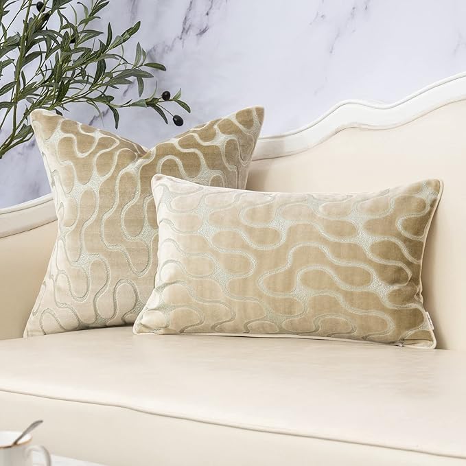 Yangest Beige Throw Pillow Cover Wavy Cushion Cover Modern Zippered Rectangular - Image 5