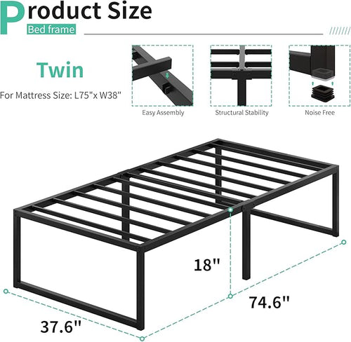 18 Inch Twin Bed Frames Heavy Duty Metal Twin Platform Bed Frame No Box Spring - Image 2