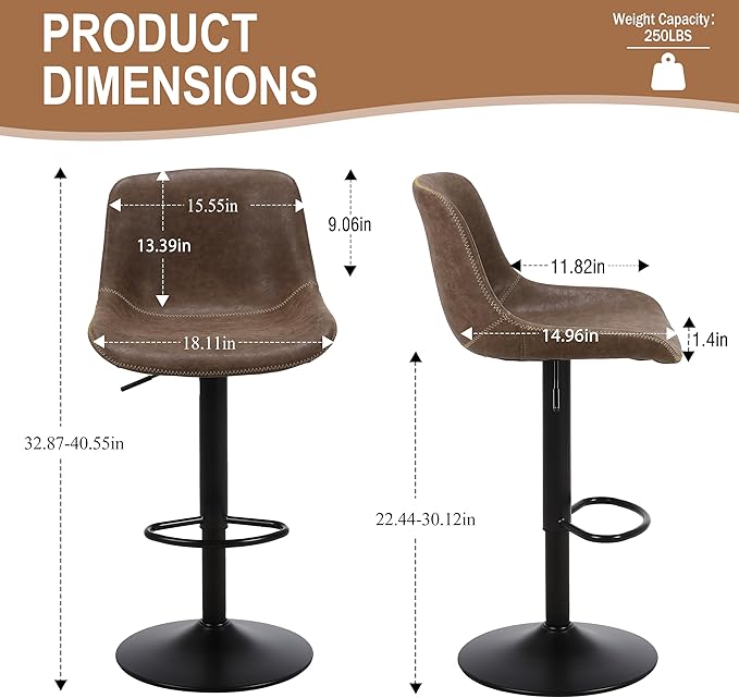 Bar Stools Set of 2, Swivel Counter Height Barstools - Image 3