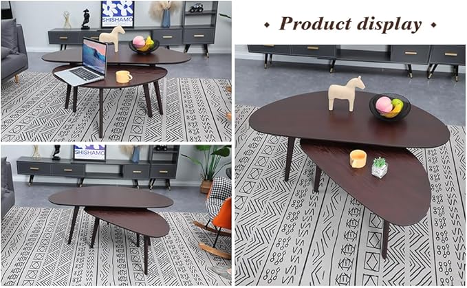 FIRMINANA Mid Century Modern Coffee Table, Large Oval Small Mangotop Coffee - Image 9