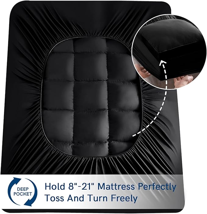 ELEMUSE Twin XL Black Cooling Mattress Topper, Pillow Top, 100% Polyester - Image 5