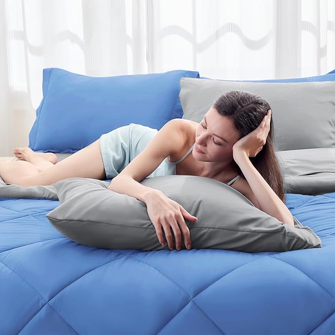 HEVUMYI Royal Blue & Light Grey Twin-XL Comforter Set - Image 6