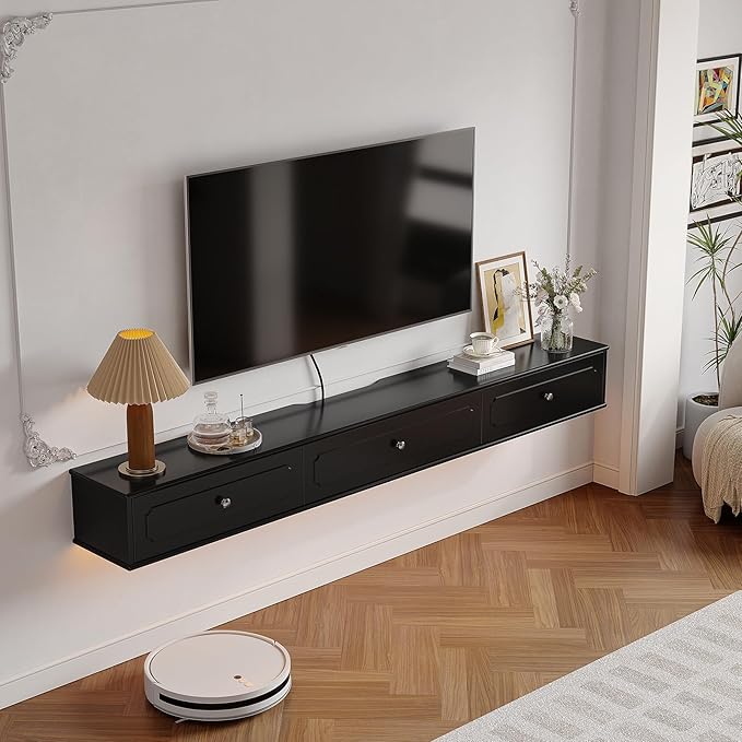 Retro Floating TV Console with 3 Doors, Wall Mounted TV Cabinet, Contemporary - Image 3