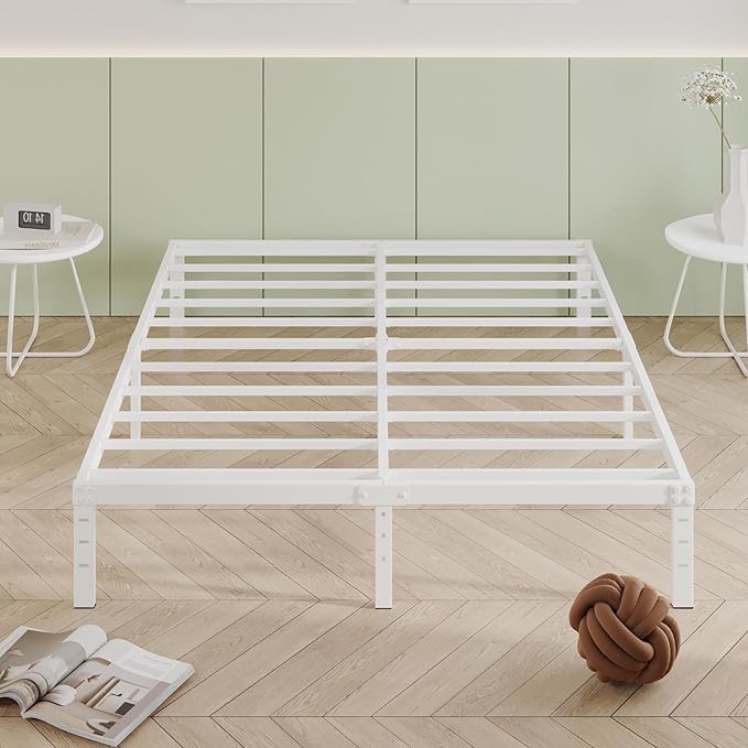 12 Inch White King Size Bed Frame, Heavy Duty King Size Platform Bed Frame by Cieemine