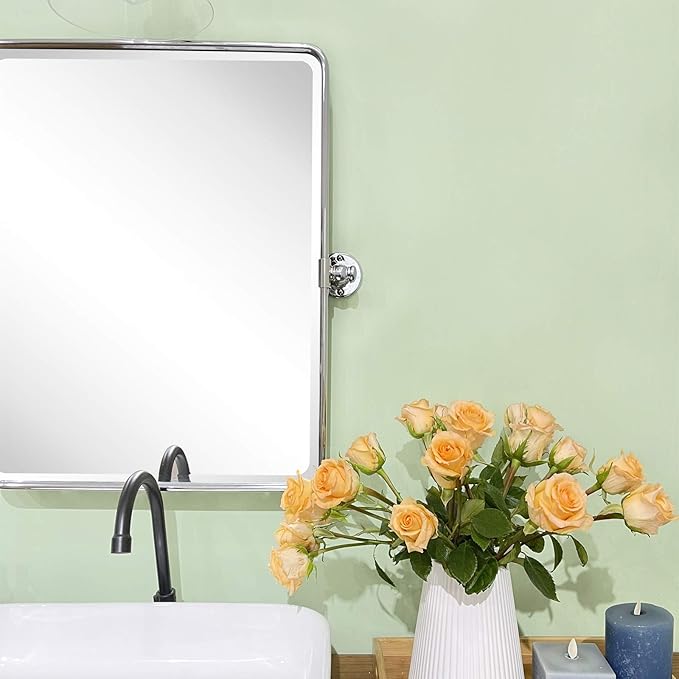 TEHOME 20 x 24 inch Farmhouse Chrome Metal Framed Pivot Rectangle Bathroom - Image 5