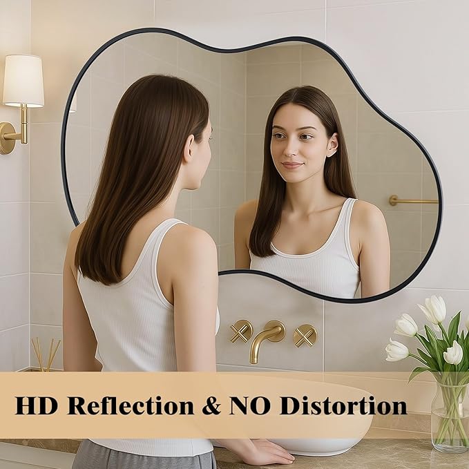 WEER Irregular Wall Mirror, 20x36 inch Black Asymmetrical Mirror Wall Mounted - Image 5